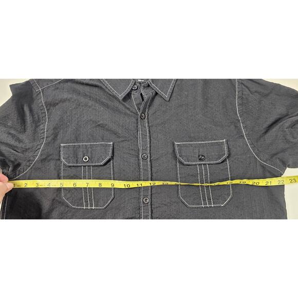 Michael Brandon slim fit XL grunge black roll tab sleeve moto comfort button up - Picture 5 of 5